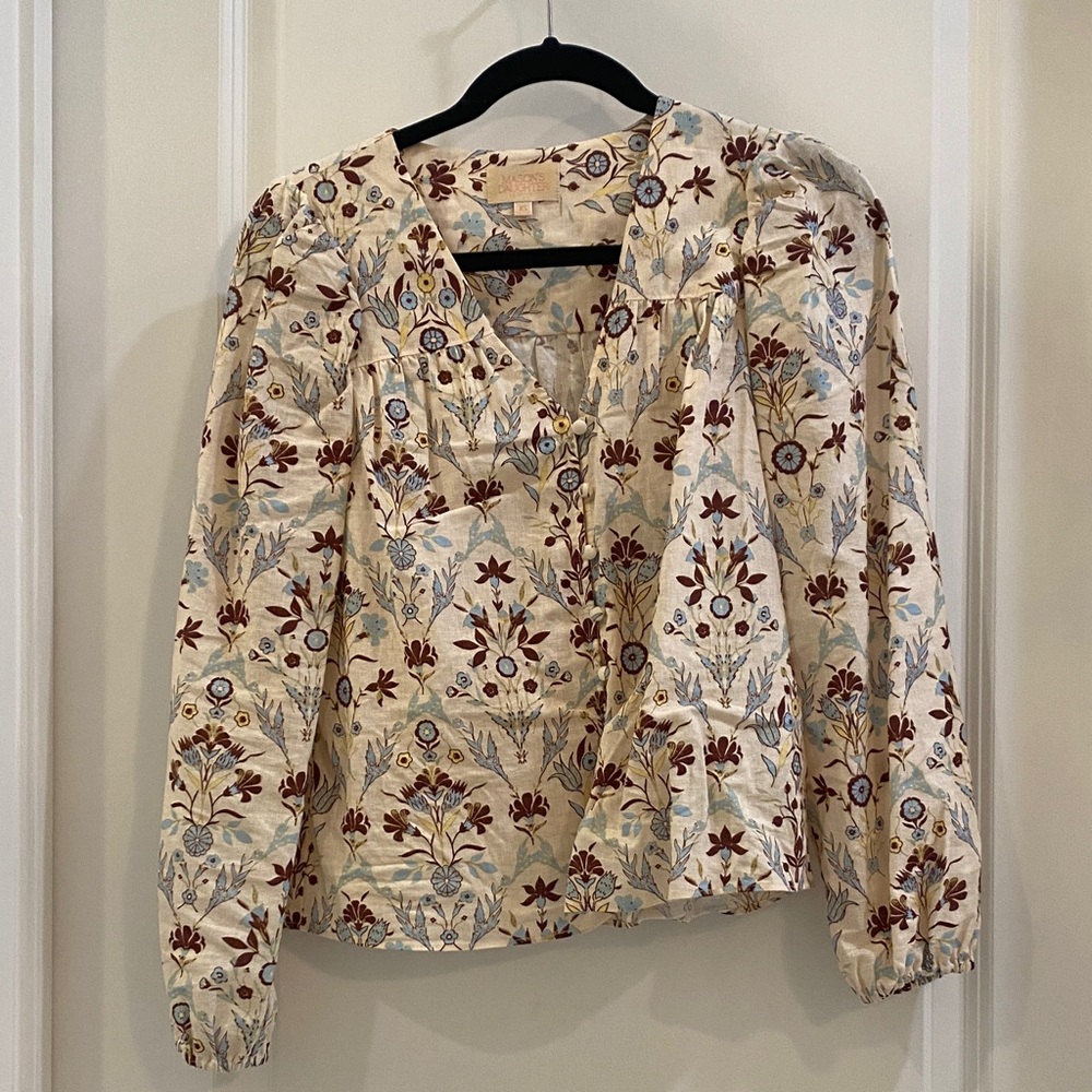 Floral Beige Blouse with Button Detail